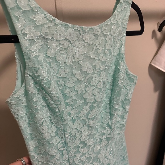 Speechless Turquoise Mint Lace and Glitter A Line Sleeveless Mini Dress size 3 - Picture 2 of 6